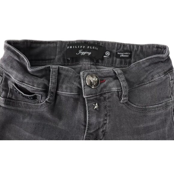 Philipp Plein Women's 25 Charcoal Black Slim Fit Denim Jagging Jeans Mid Rise - Picture 9 of 11